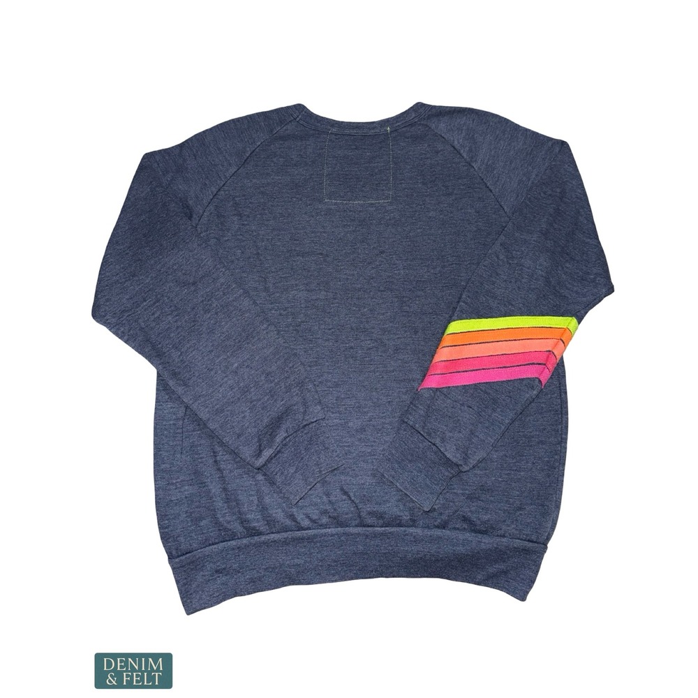 Aviator Nation Lightning Bolt Rainbow Sleeve Pullover Sweatshirt Navy Lounge XS - Picture 7 of 11